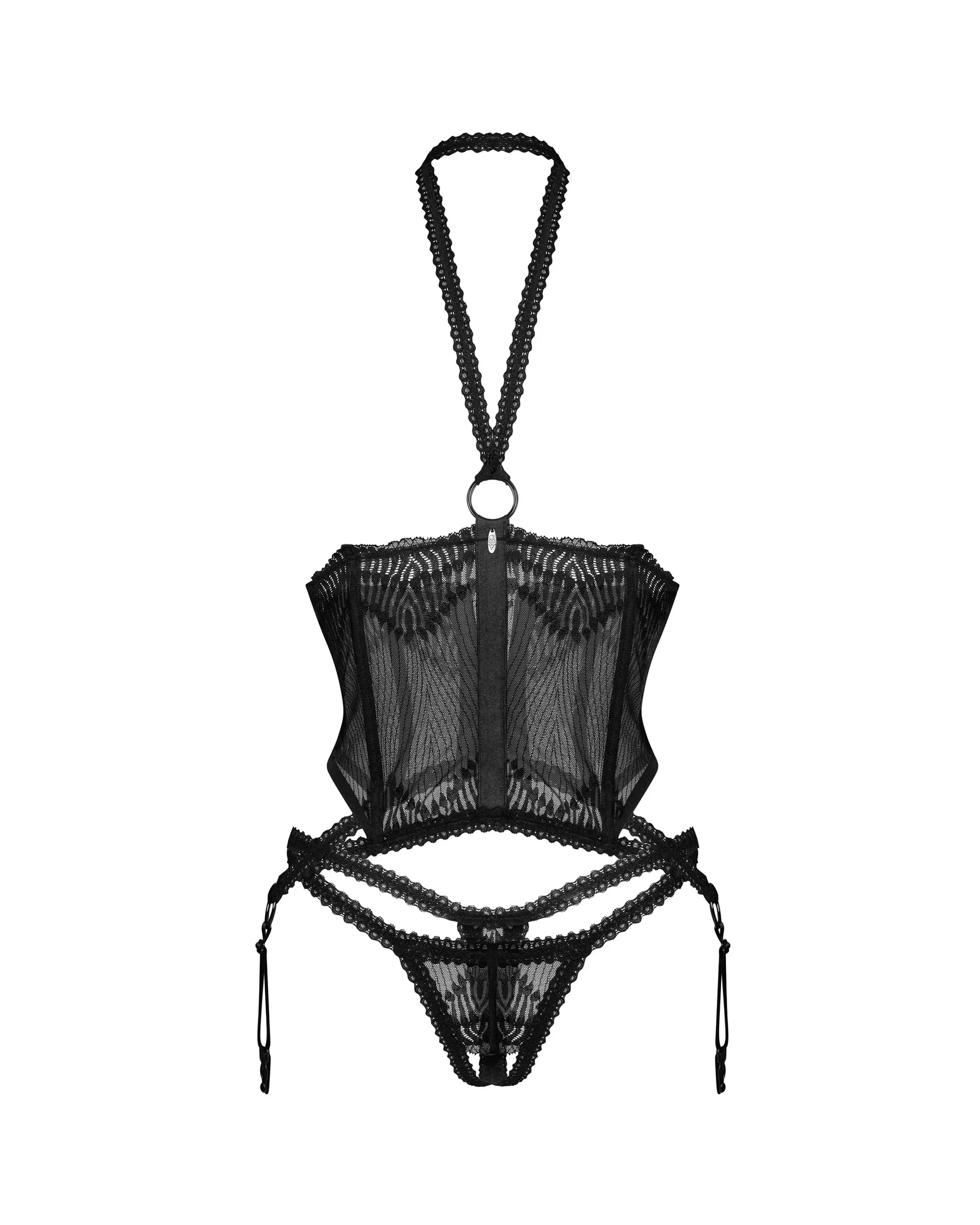 Комплект black Alliane corset and thong Obsessive