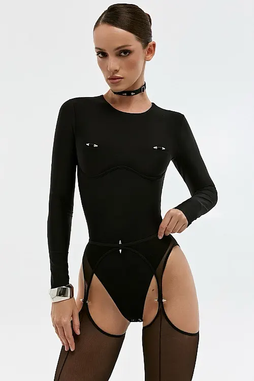 Боді Daphne Long Sleeve Black Silver Riksi